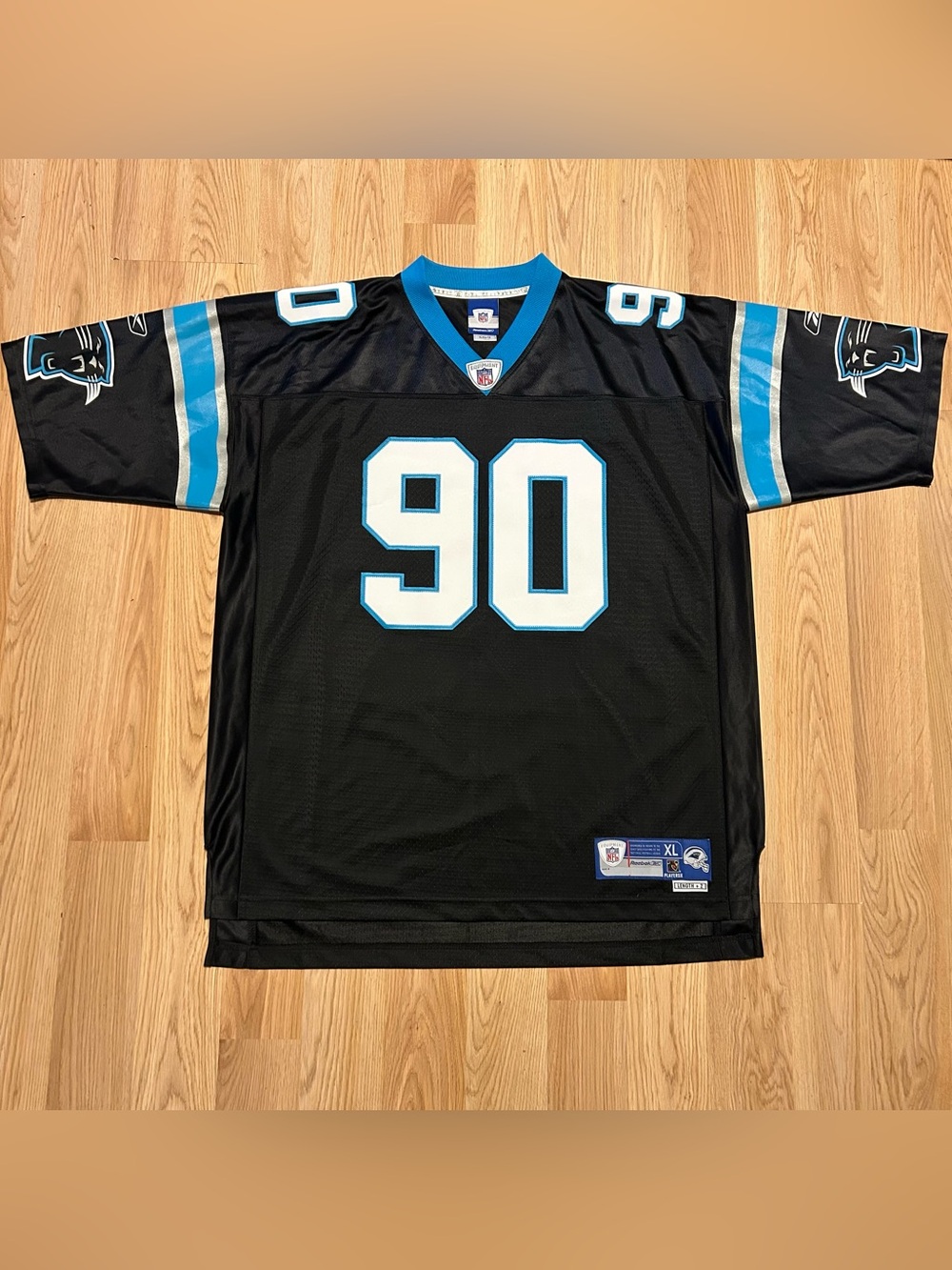 VINTAGE Reebok NFL Carolina Panthers #90 JULIUS PEPPERS Jersey Black Size XL